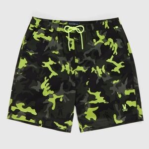 Psycho Bunny Trendy Big Boys Neon Green Camo Swim Trunks Shorts 10-12 NEW